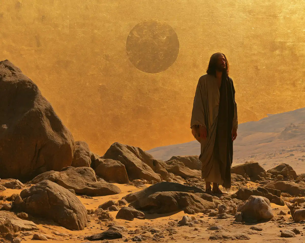 Jesus in the Desert - Sacred Gold - Christian artwork collection