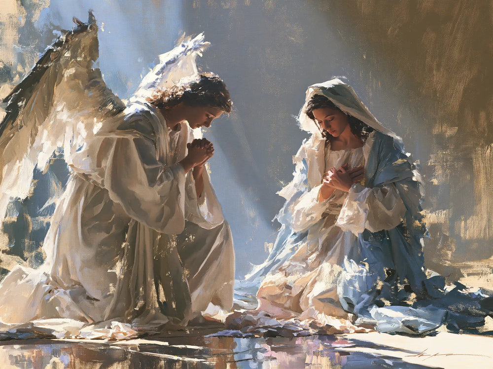 the Annunciation in an impressionist atmosphere in Impressionist style, landscape Christian artwork no. 2