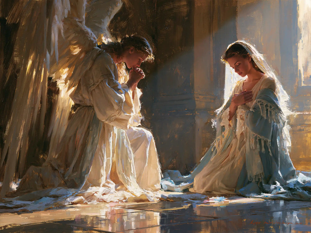 the Annunciation in an impressionist atmosphere in Impressionist style, landscape Christian artwork no. 3