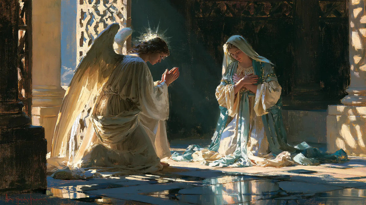 the Annunciation in an impressionist atmosphere in Impressionist style, landscape Christian artwork no. 8