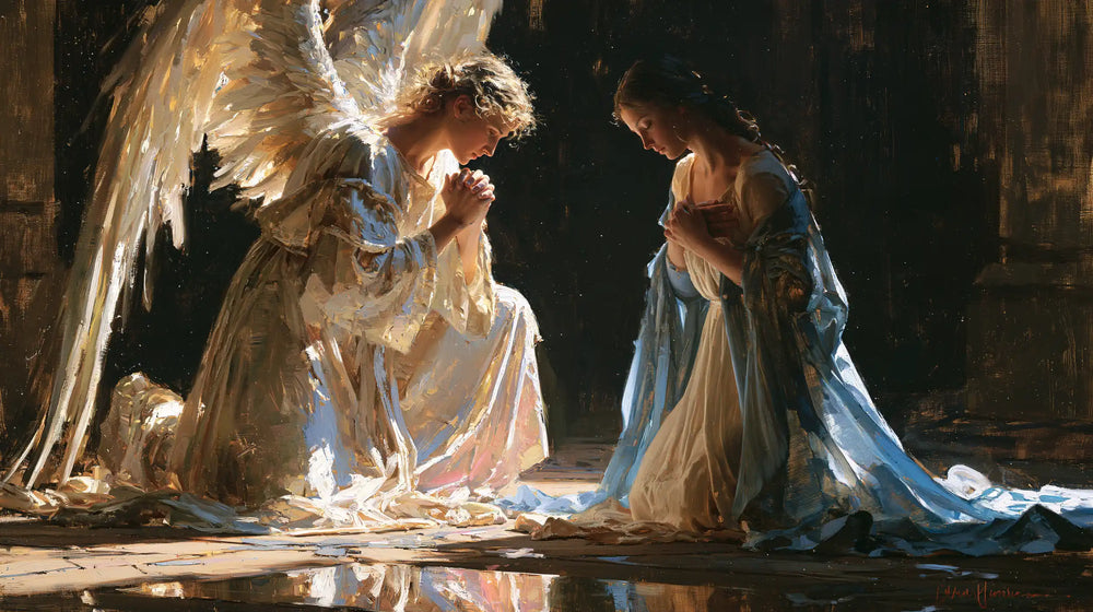 the Annunciation in an impressionist atmosphere in Impressionist style, landscape Christian artwork no. 16