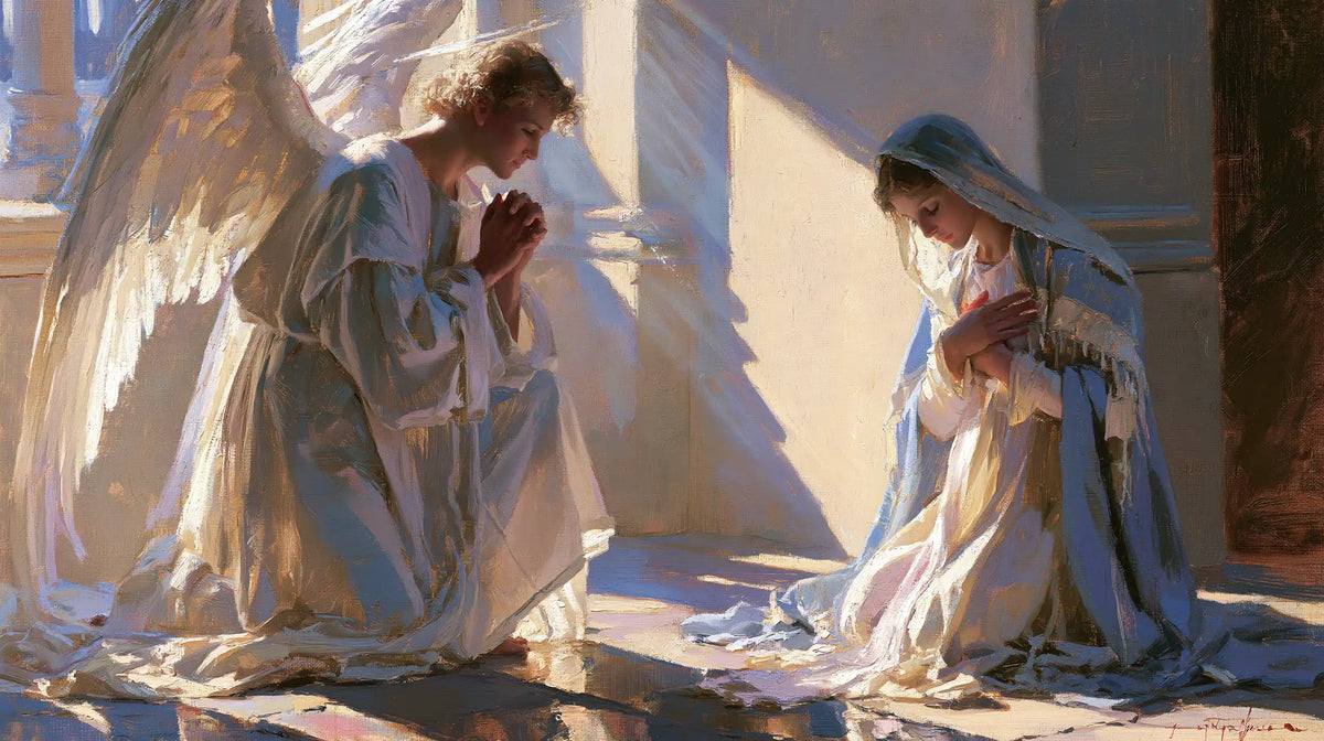 the Annunciation in an impressionist atmosphere in Impressionist style, landscape Christian artwork no. 18