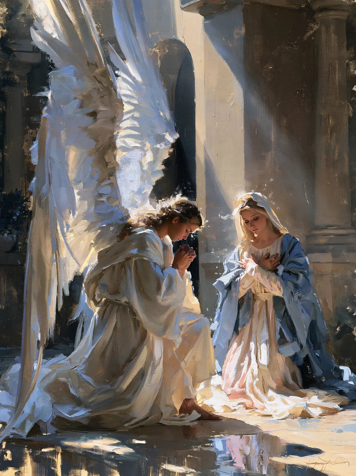 the Annunciation in an impressionist atmosphere in Impressionist style, portrait Christian artwork no. 11
