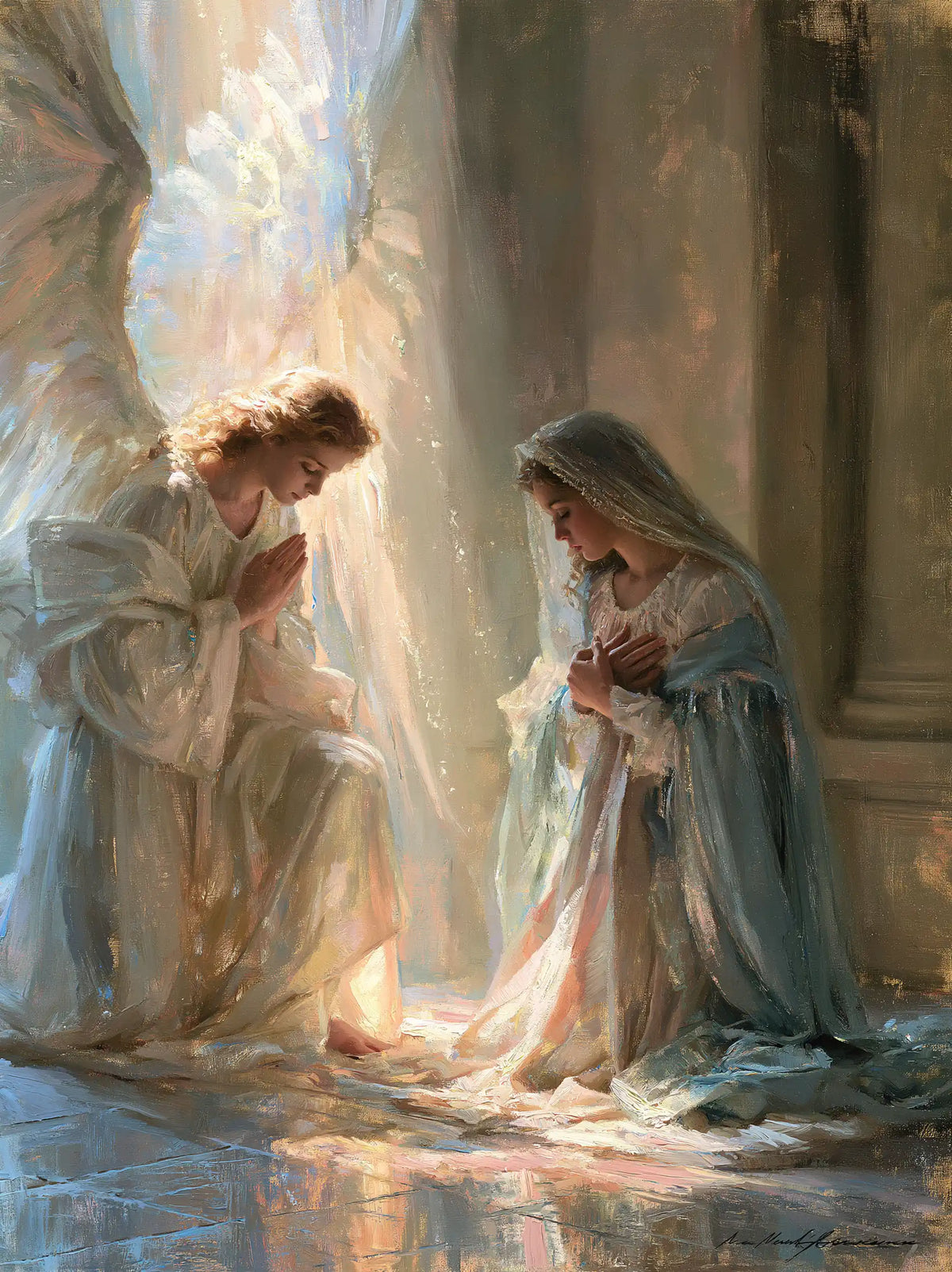 the Annunciation in an impressionist atmosphere in Impressionist style, portrait Christian artwork no. 15