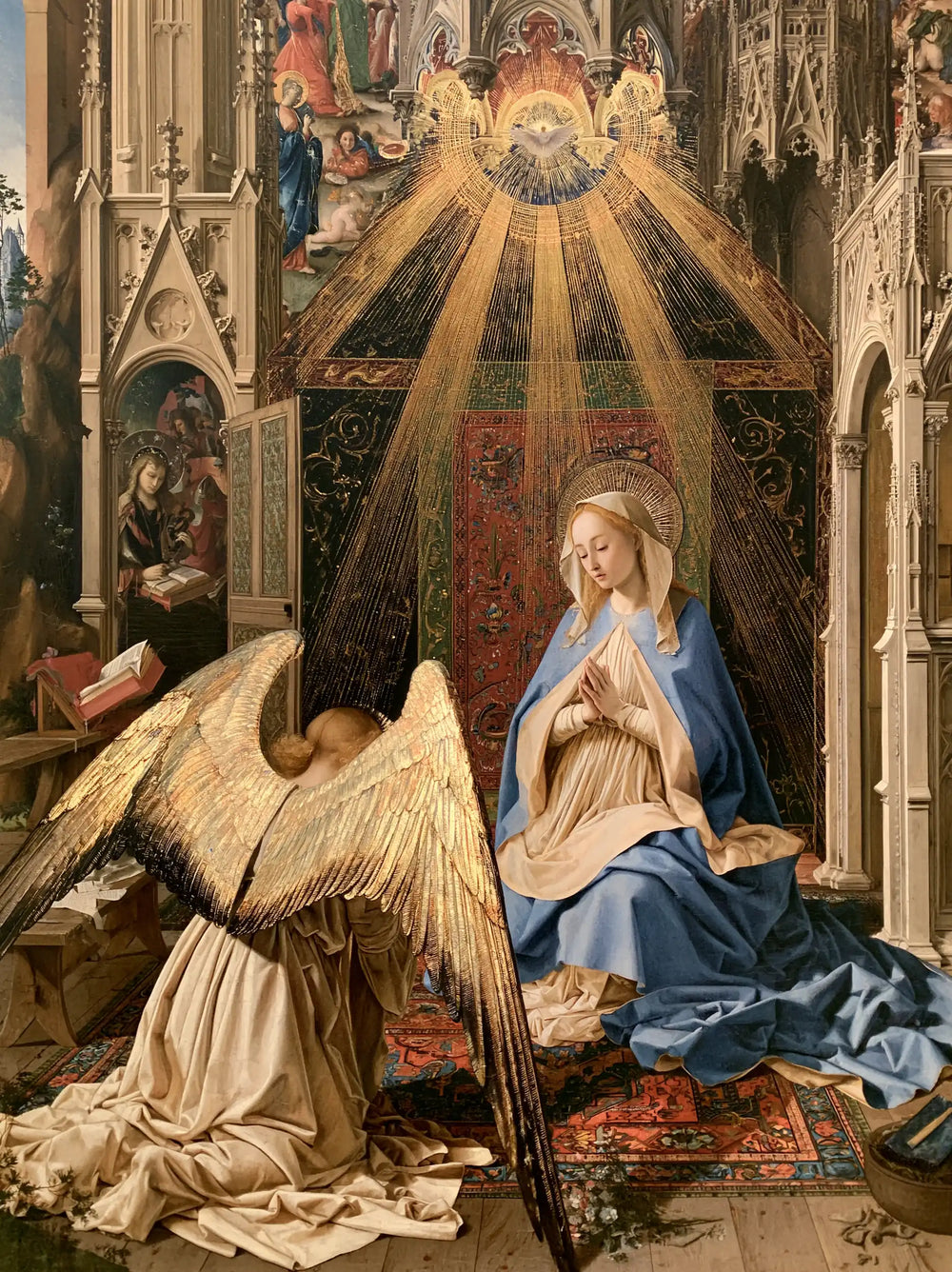 the Annunciation in a monumental sacred view in Sacred Monumental View style, portrait Christian artwork no. 10