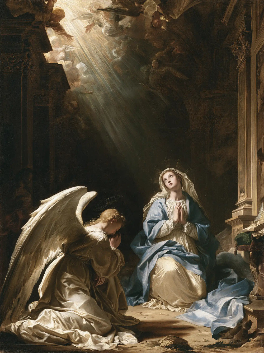 the Annunciation in a monumental sacred view in Sacred Monumental View style, portrait Christian artwork no. 14