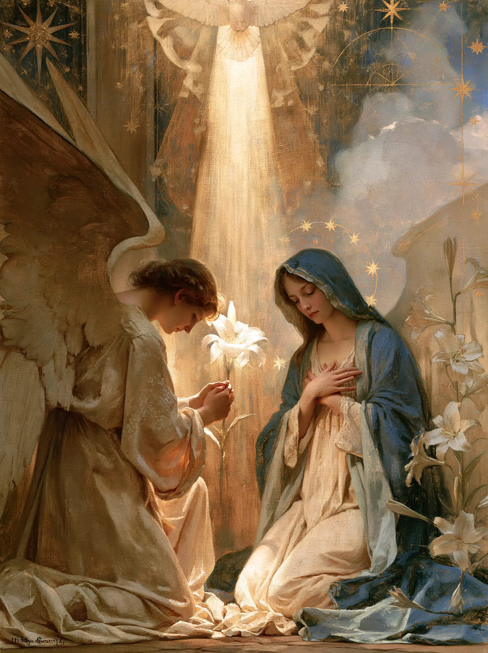 the Annunciation in a symbolist composition in Symbolist style, portrait Christian artwork no. 17