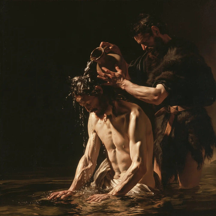 The Baptism of Jesus – Caravaggio Tenebrism · Kneeling in the Jordan · Square no. 2