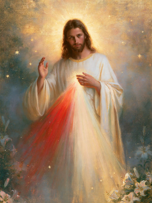 Divine Mercy Jesus in a symbolist composition in Symbolist style, portrait Christian artwork no. 5