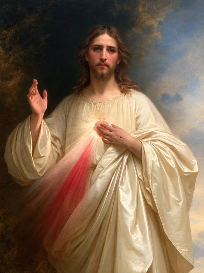 Divine Mercy Jesus – Rays Beneath a Stormlit Sky