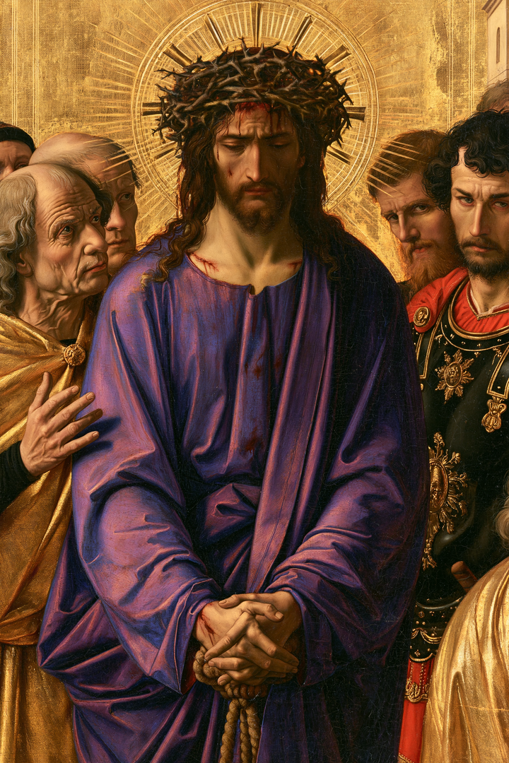 Ecce Homo — Interlaced Fingers Within Blue Folds