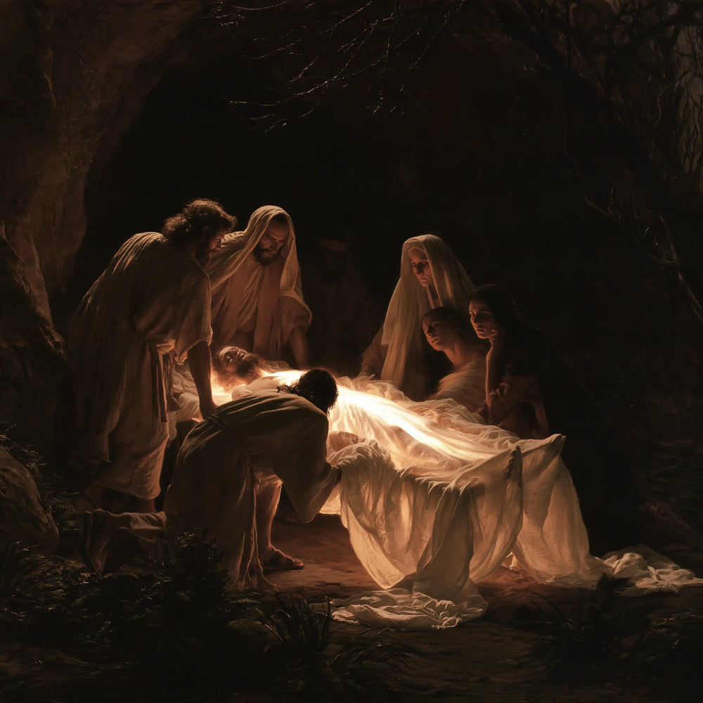 Entombment of Jesus Christ in Divine Light style, square Christian artwork no. 2