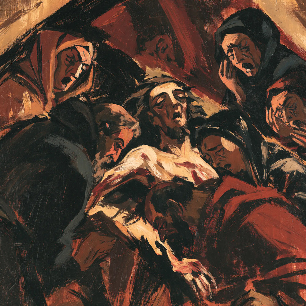 Entombment of Jesus Christ in Expressionist style, square Christian artwork no. 2