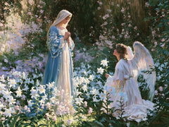Gabriel Kneeling in the Lily Garden – Impressionist Art · Landscape