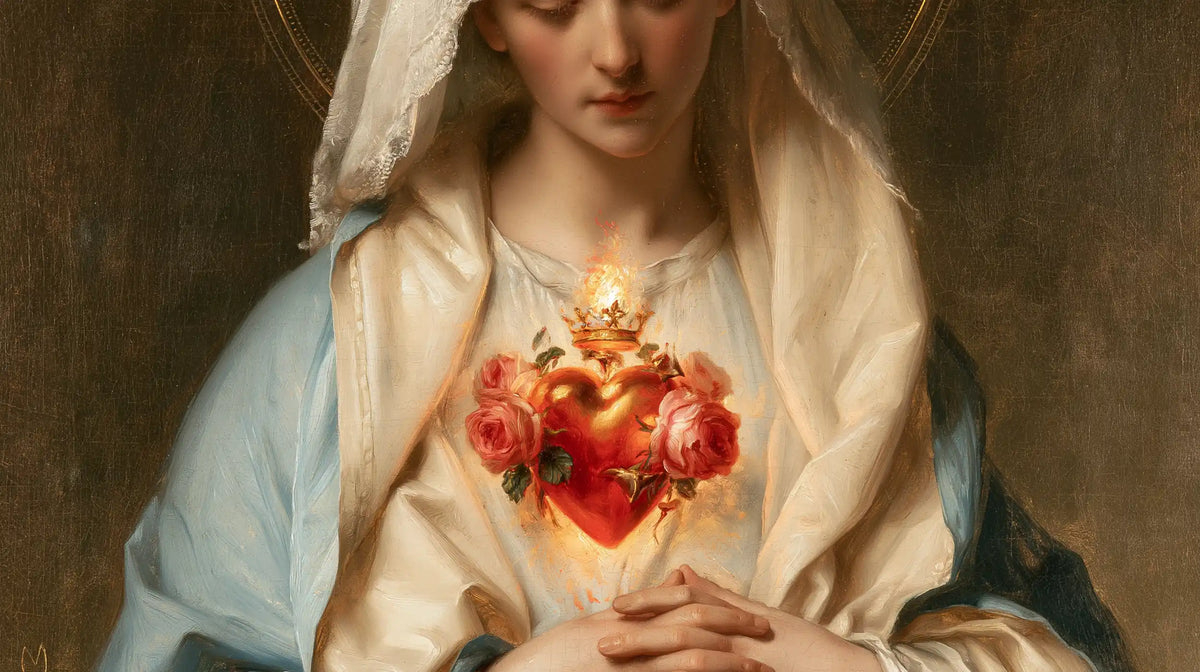 The Immaculate Heart of Mary — The Red Glow Beneath the Pearly Veil