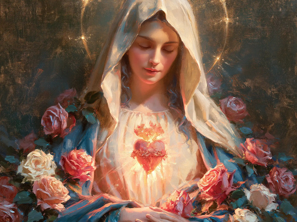 the Immaculate Heart of Mary in an impressionist atmosphere in Impressionist style, landscape Christian artwork no. 5