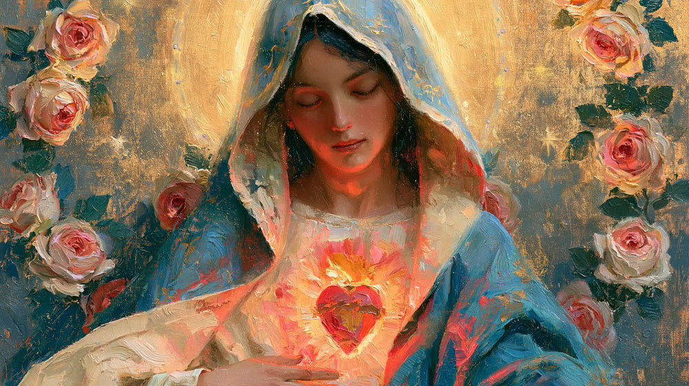 the Immaculate Heart of Mary in an impressionist atmosphere in Impressionist style, landscape Christian artwork no. 19