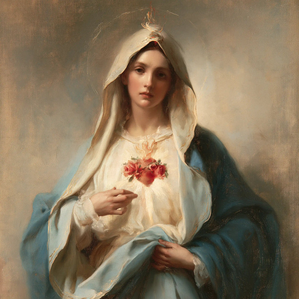 the peace and purity of the Immaculate Heart of Mary in Peace and Purity of Mary's Heart style, square Christian artwork no. 8