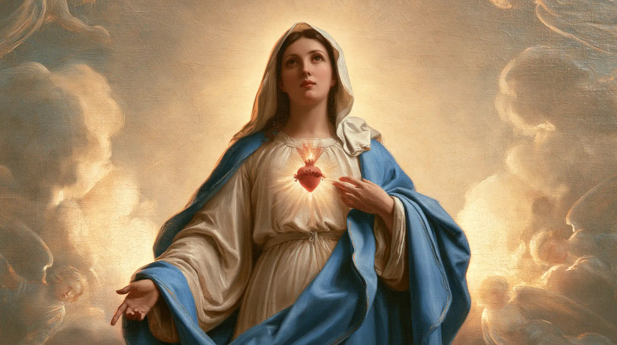 the Immaculate Heart of Mary in a monumental sacred view in Sacred Monumental View style, landscape Christian artwork no. 11