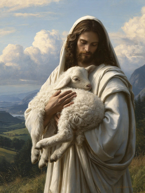 Jesus with a lamb in Florentine Renaissance style in Florentine Renaissance style, portrait Christian artwork no. 13