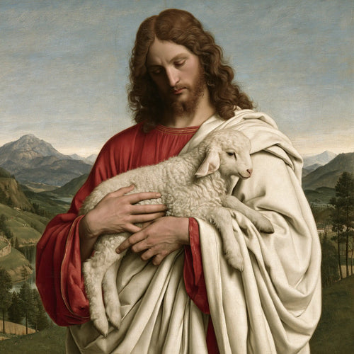 Jesus with a lamb in Florentine Renaissance style in Florentine Renaissance style, square Christian artwork no. 3