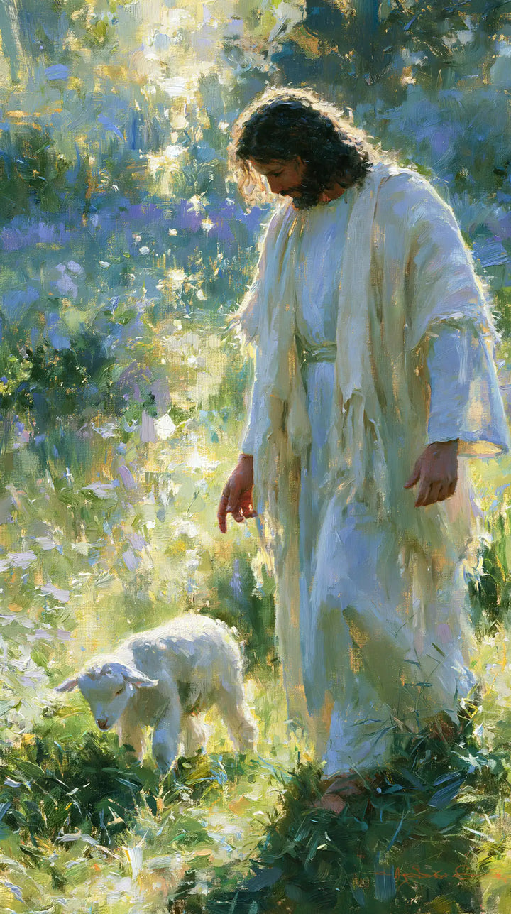 Jesus and the Lamb — The Pasture Beneath Slanting Light