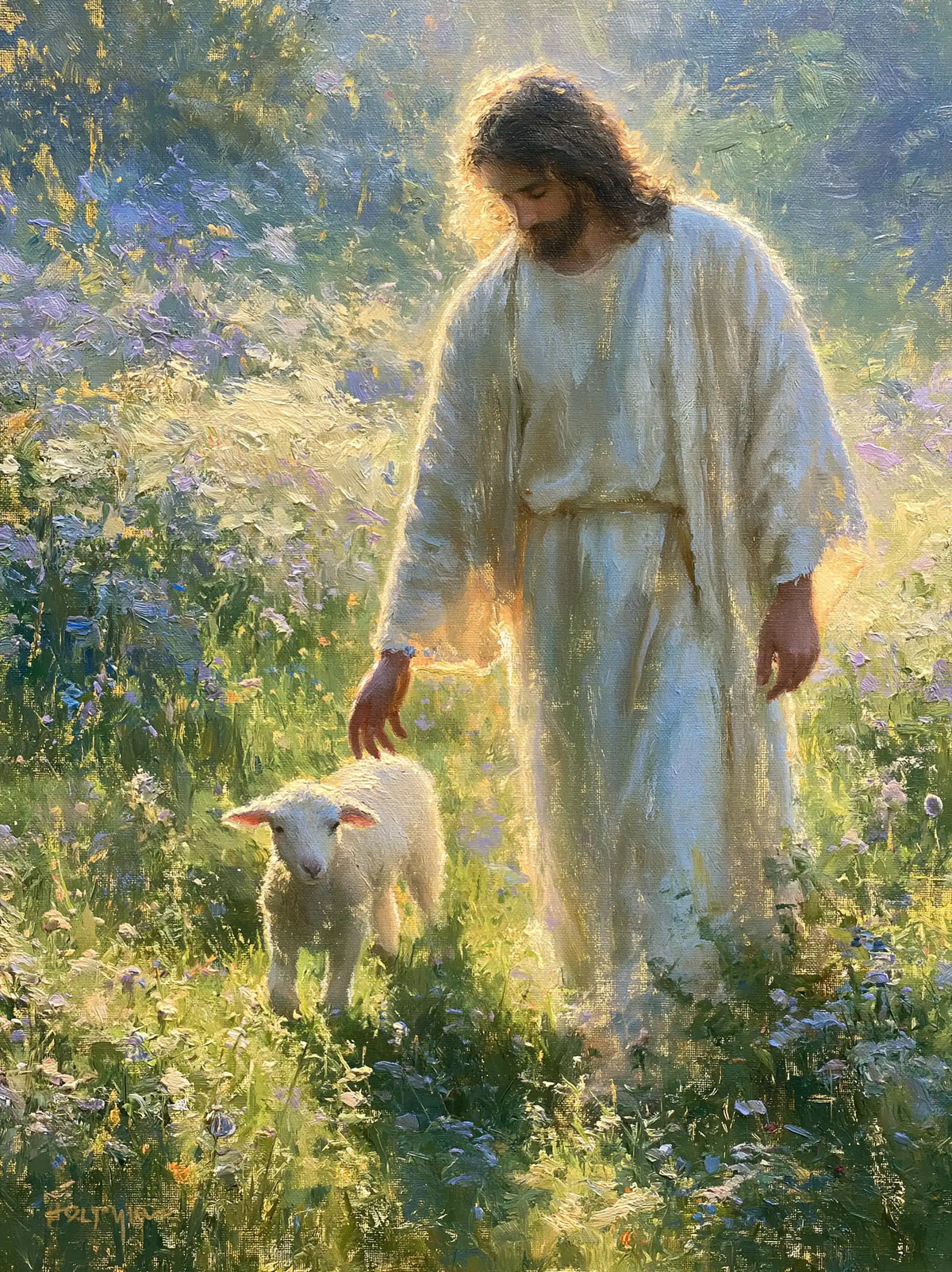 Jesus and the Lamb — Hair Edged with Sunlight