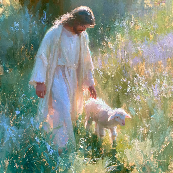 Jesus and the Lamb — Tenderness in Rose-Tinted Light