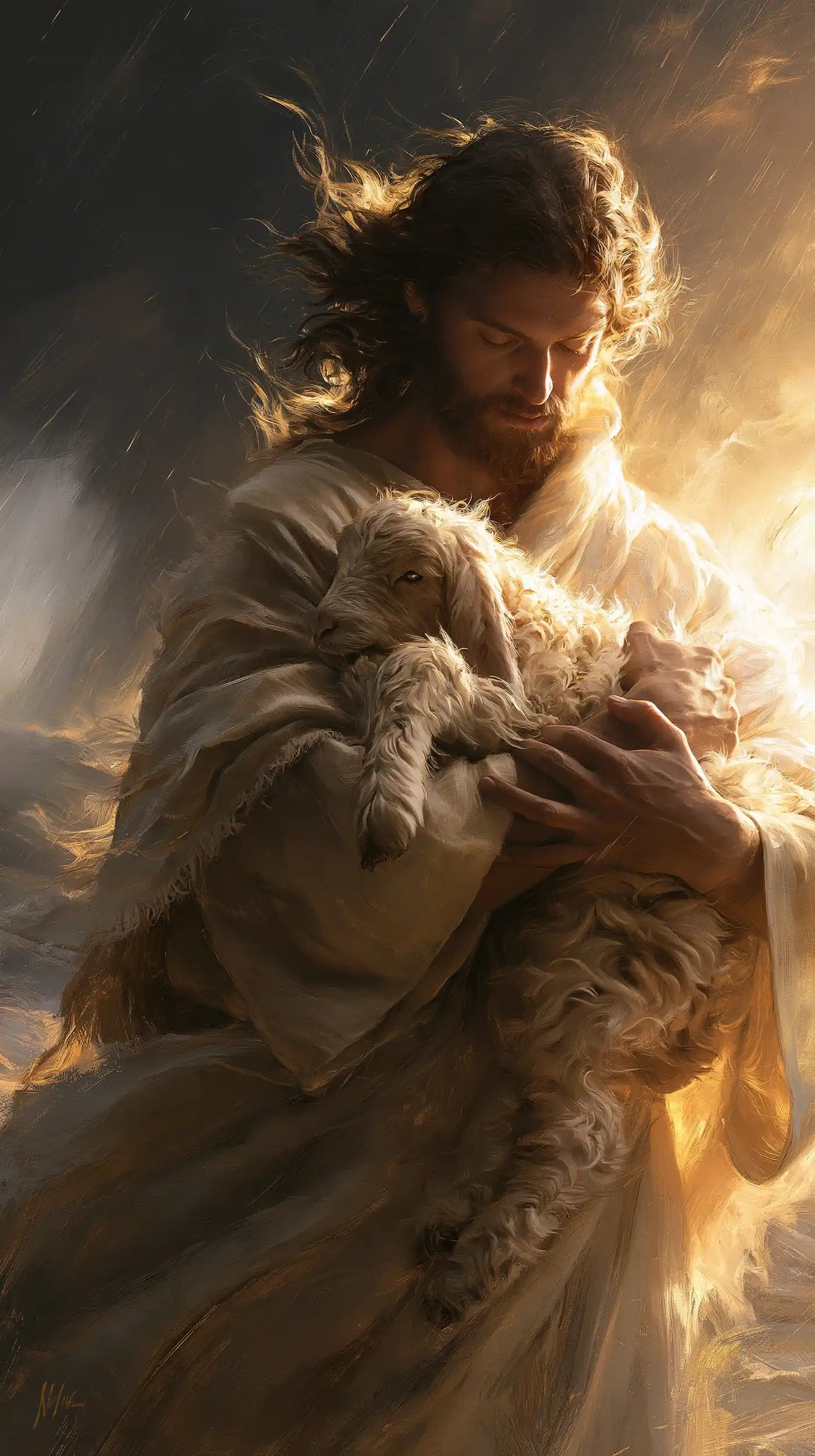 Jesus and the Lamb - Jesus Protecting the Lamb · Portrait n° 2