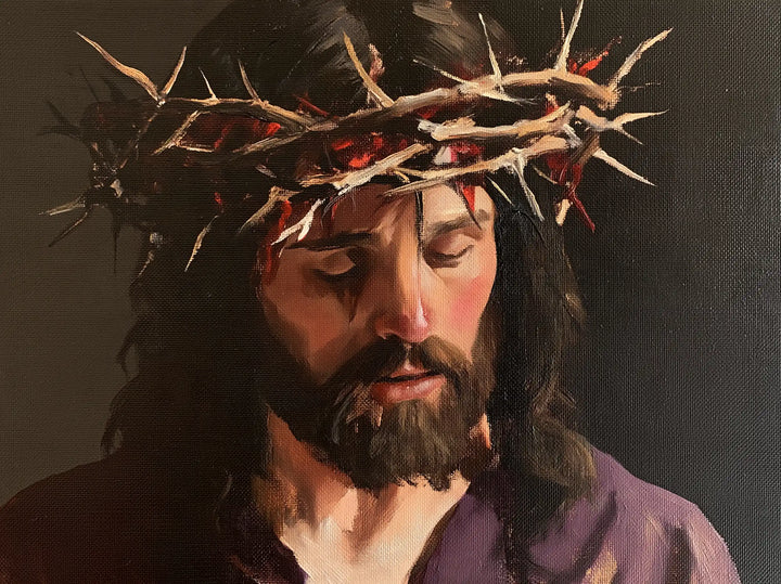 Jesus Crowned with Thorns — Closed Eyes beneath Pale Branches