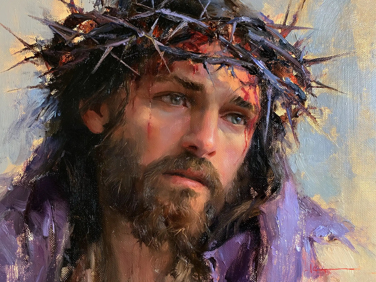 Jesus Crowned with Thorns — Blue Eyes in Lavender Cloth