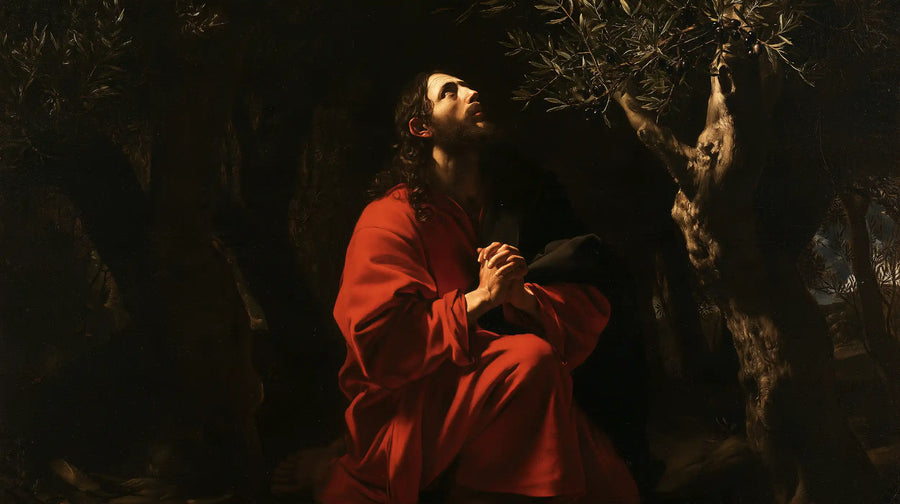Jesus in Gethsemane — Scarlet beneath the Boughs