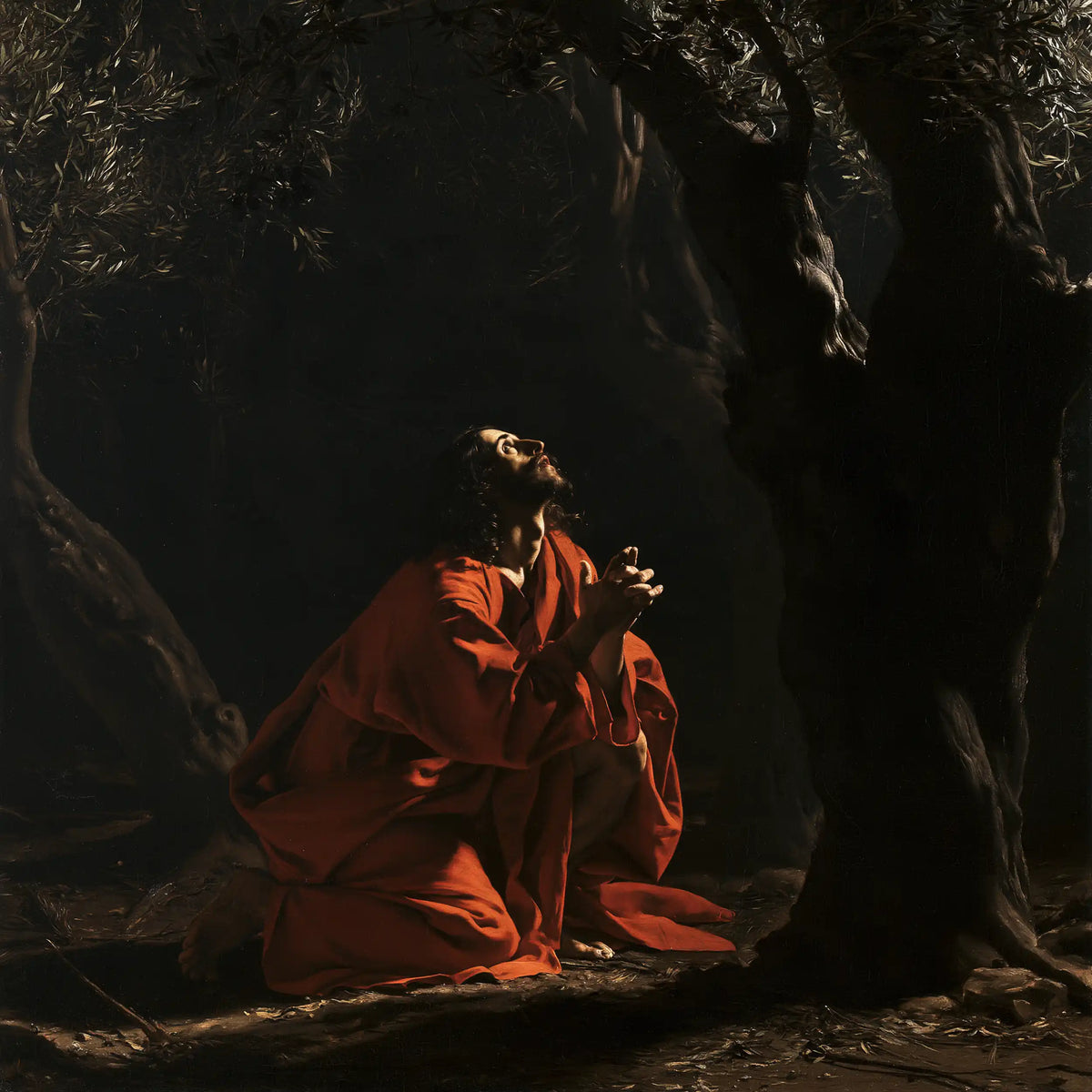 Jesus in Gethsemane - Caravaggio Tenebrism · Square n° 3