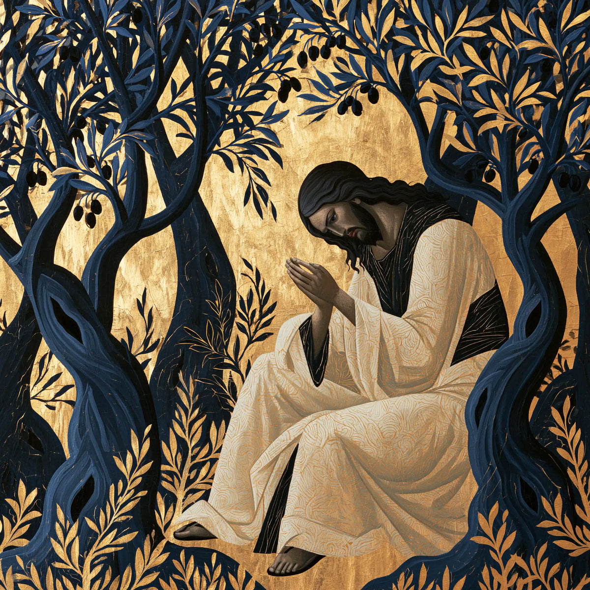 Jesus in Gethsemane — White in the Cradle of Blue Trees