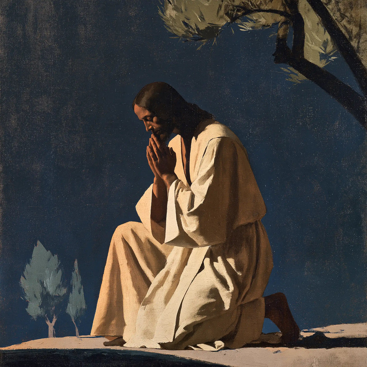 Jesus in Gethsemane — The Two Olive Trees of the Quiet Night