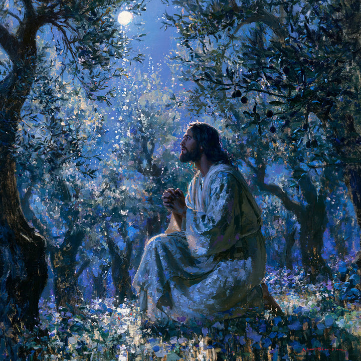 Jesus in Gethsemane — Leaves Awakened beneath the Moon