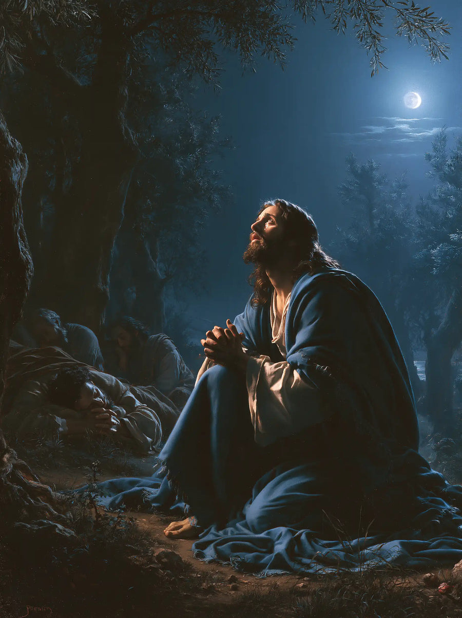 Jesus in Gethsemane — Orison in an Inky Blue Cloak