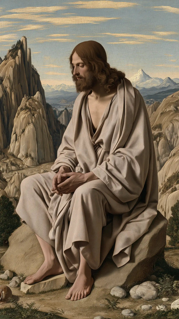 Jesus in the Desert — Rest Beneath Wispy Clouds