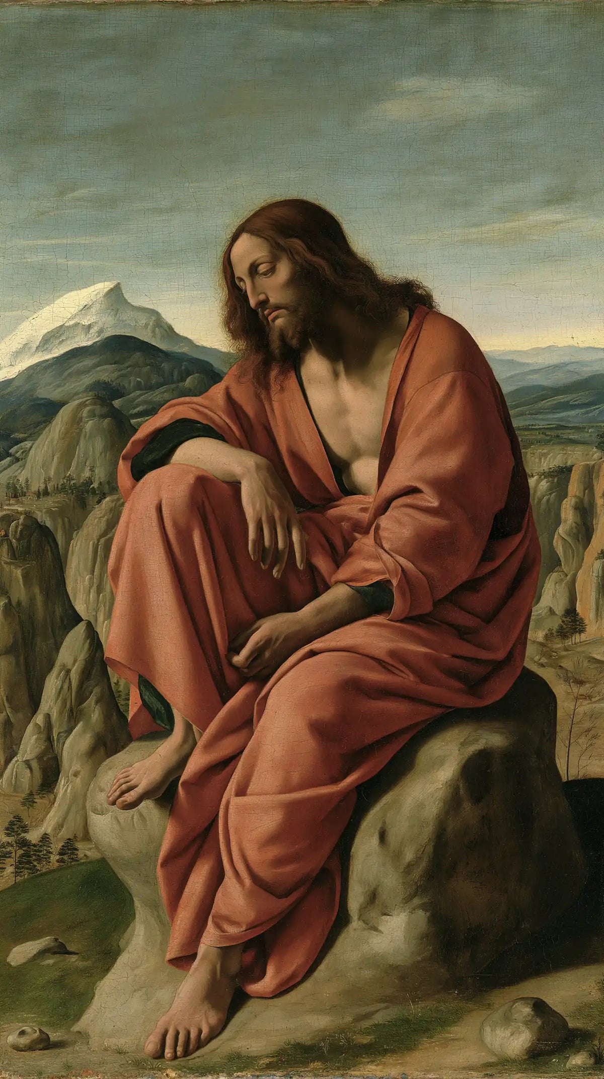 Jesus in the desert during the temptation in Florentine Renaissance style, portrait Christian artwork no. 21