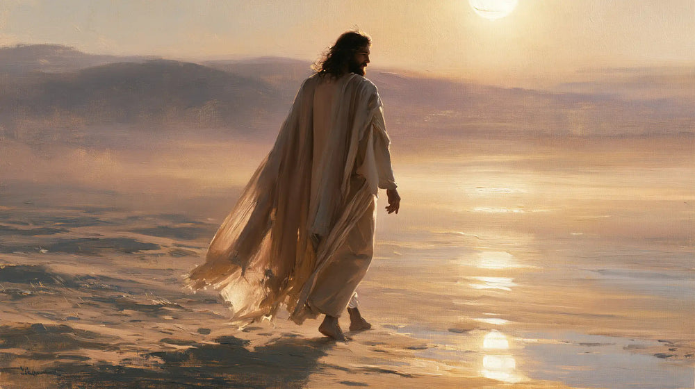 Jesus in the desert during the temptation in Impressionist style, landscape Christian artwork no. 12