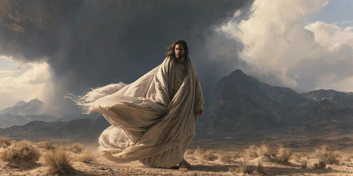 Jesus in the Desert — Ivory Unfurled Against the Black Sky