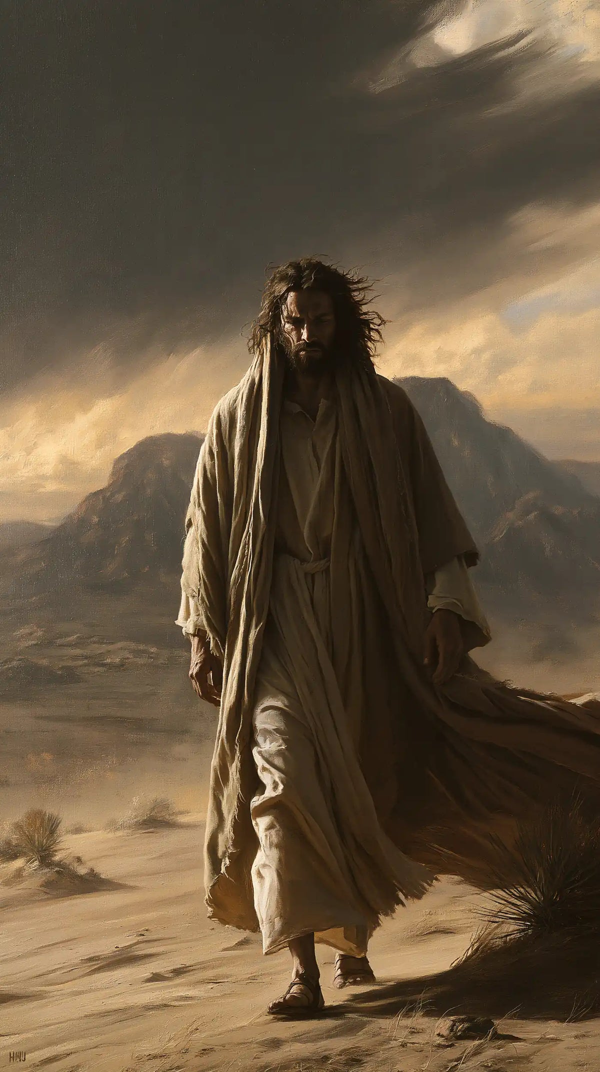 Jesus in the Desert — Quiet Gold at the Edge of the Storm