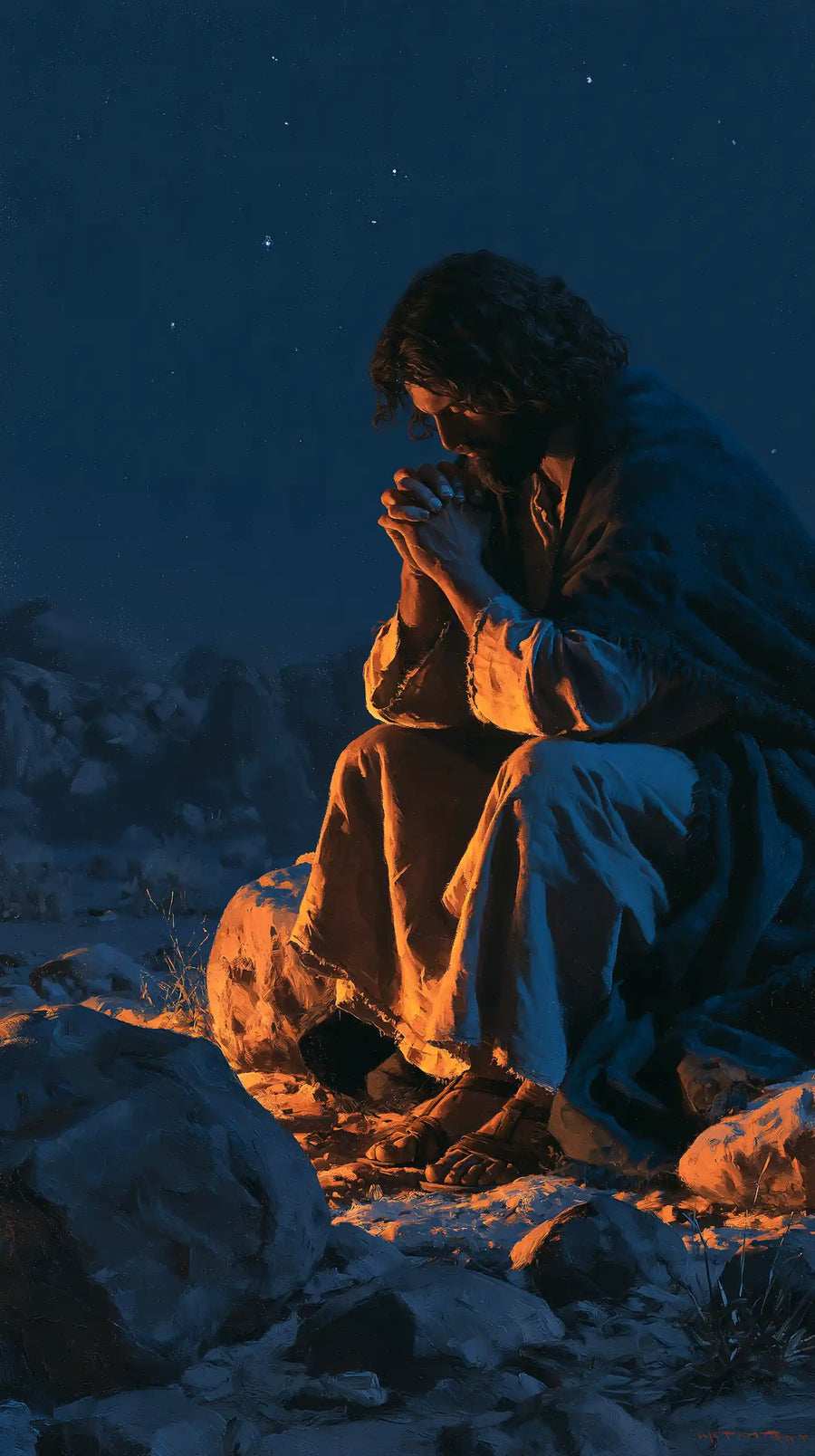 Jesus in the Desert - Midnight Blue Chiaroscuro · Portrait n° 24
