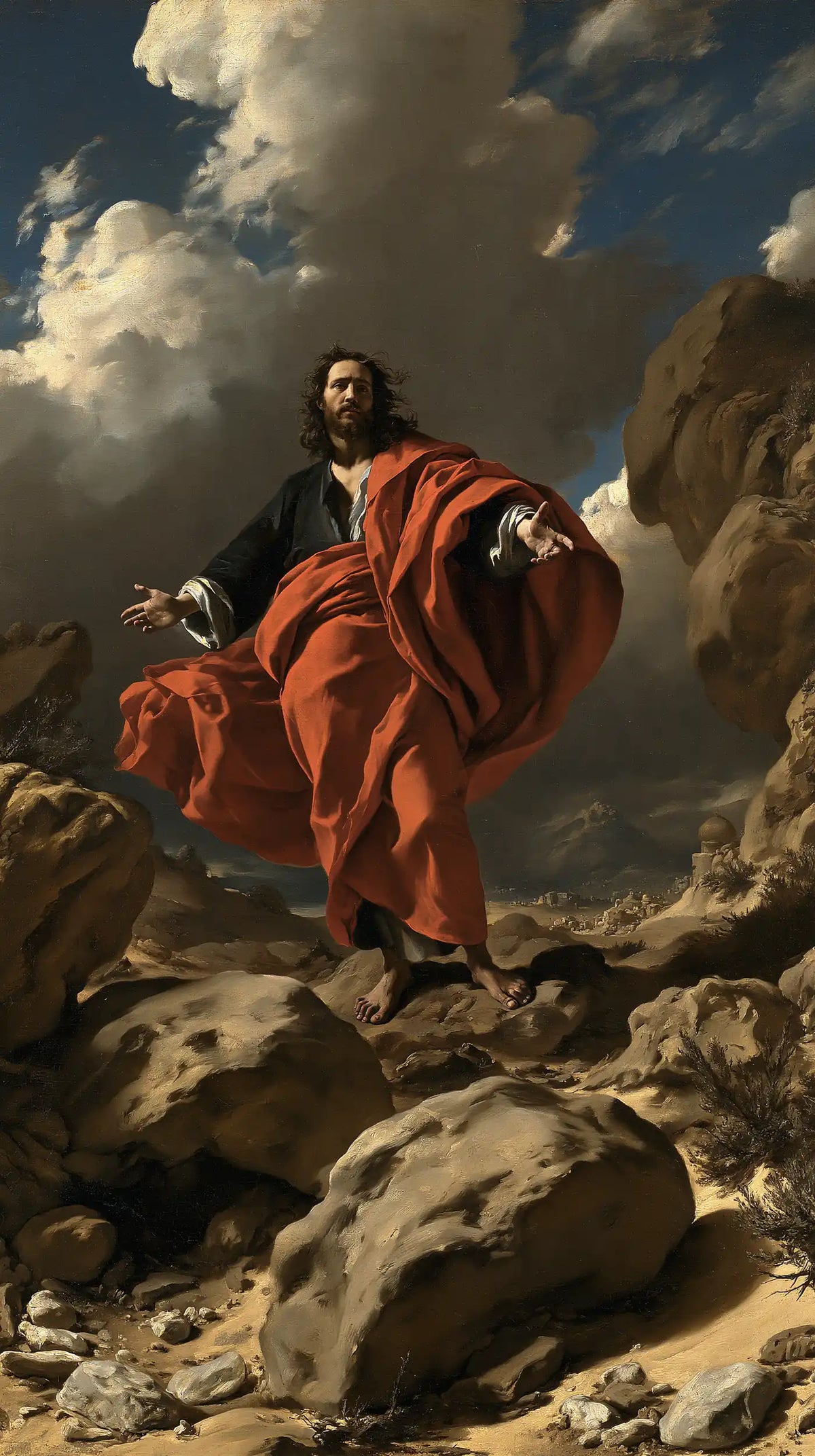 Jesus in the Desert — The Ember Mantle upon the Shadowed Tunic