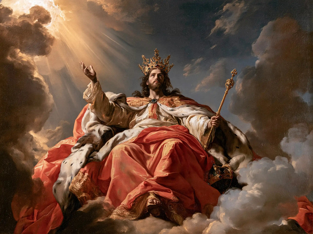 Jesus the King — The Rose Mantle Beneath Pale Rays