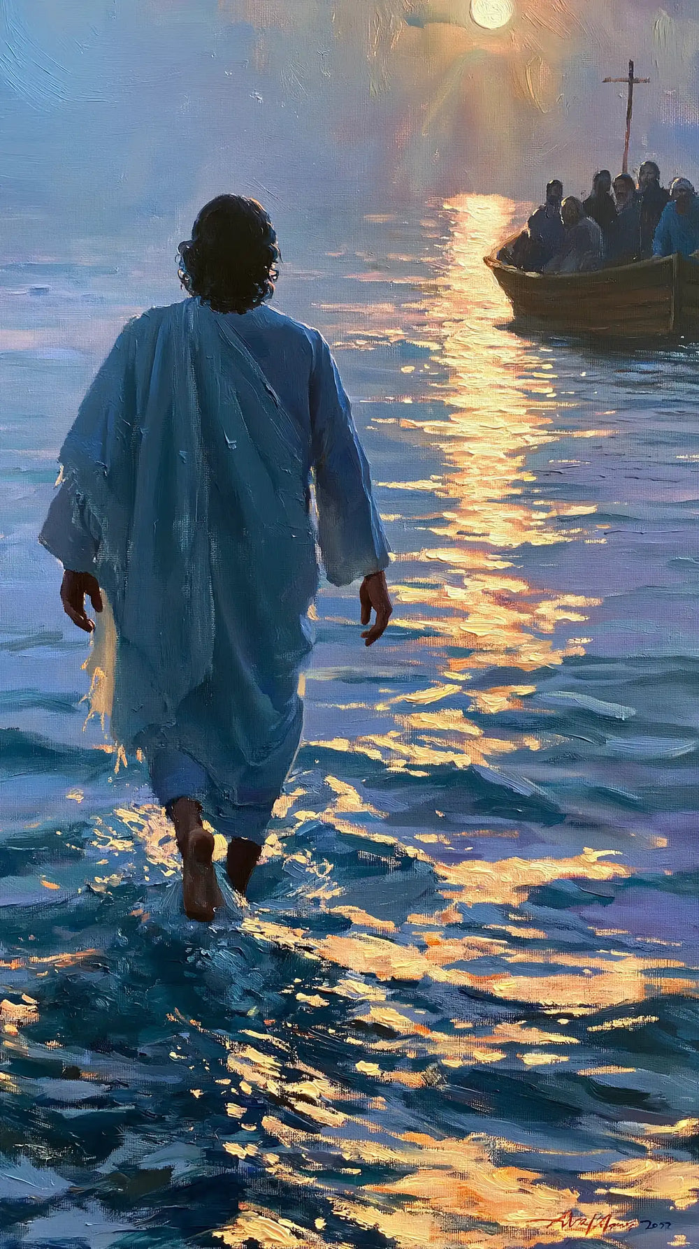 Jesus walking on water in Impressionist style, portrait Christian artwork no. 18