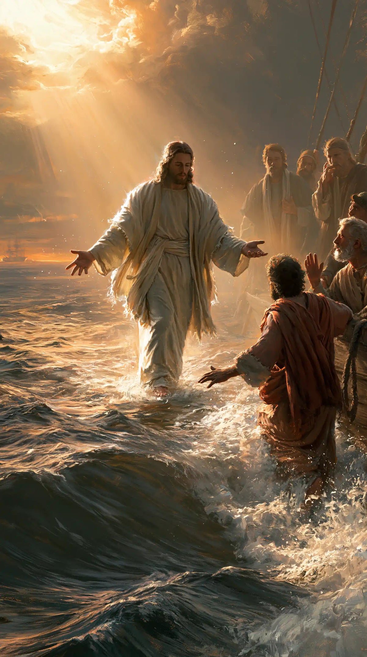 Jesus Walking on Water — Open Arms at the End of the Amber Ray