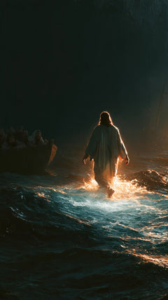 Jesus Walking on Water — Feet of Light in the Bare Night