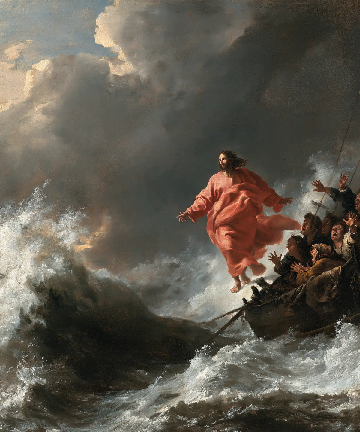 Jesus walking on water in Theatrical Baroque style, portrait Christian artwork no. 18