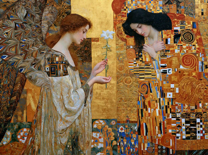 Mary and Gabriel before the Spiral Tapestry – Golden Secession Art · Landscape